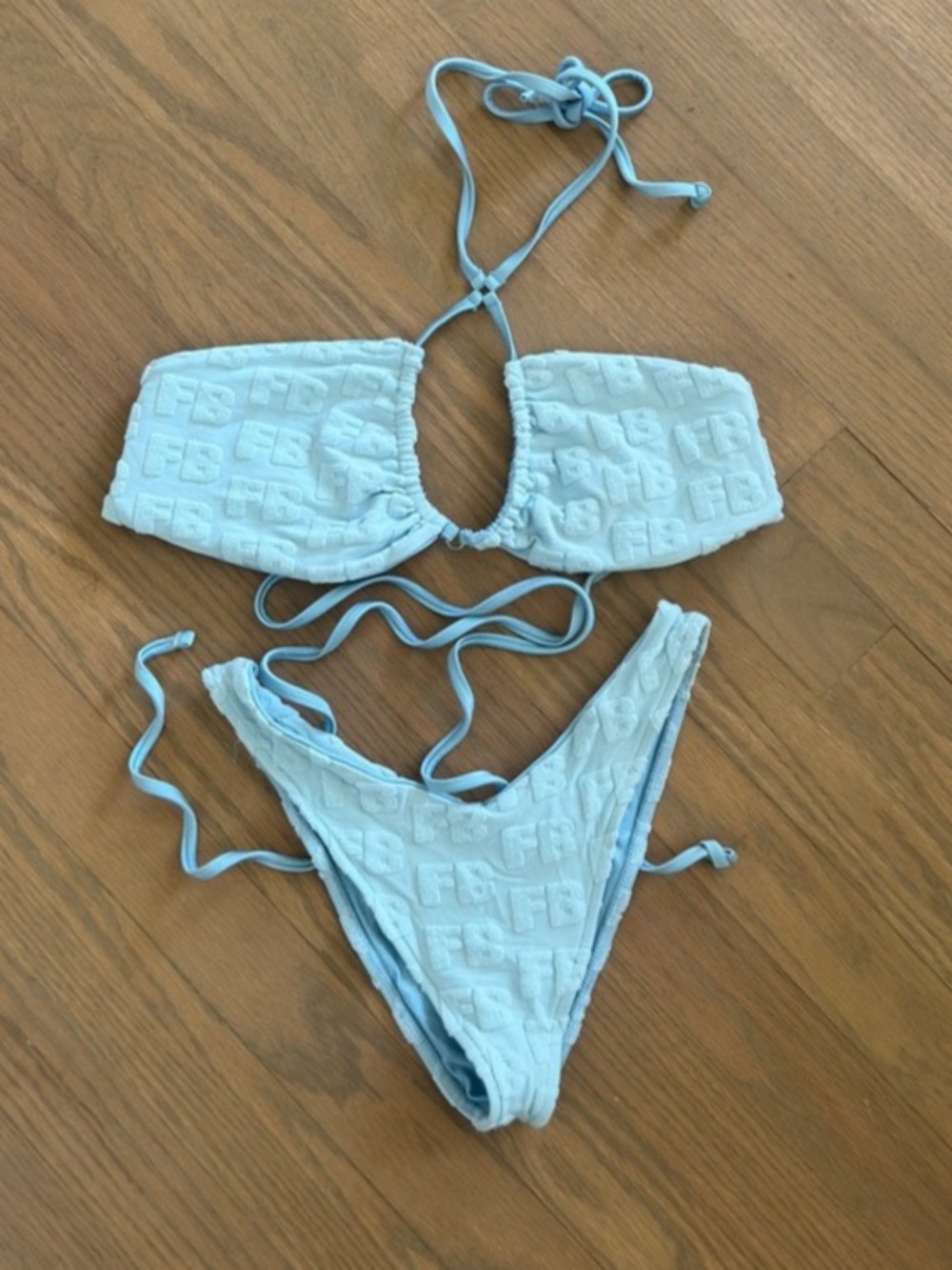 Frankies Bikinis Baby Blue Monogram Terry Bikini Set Size Small